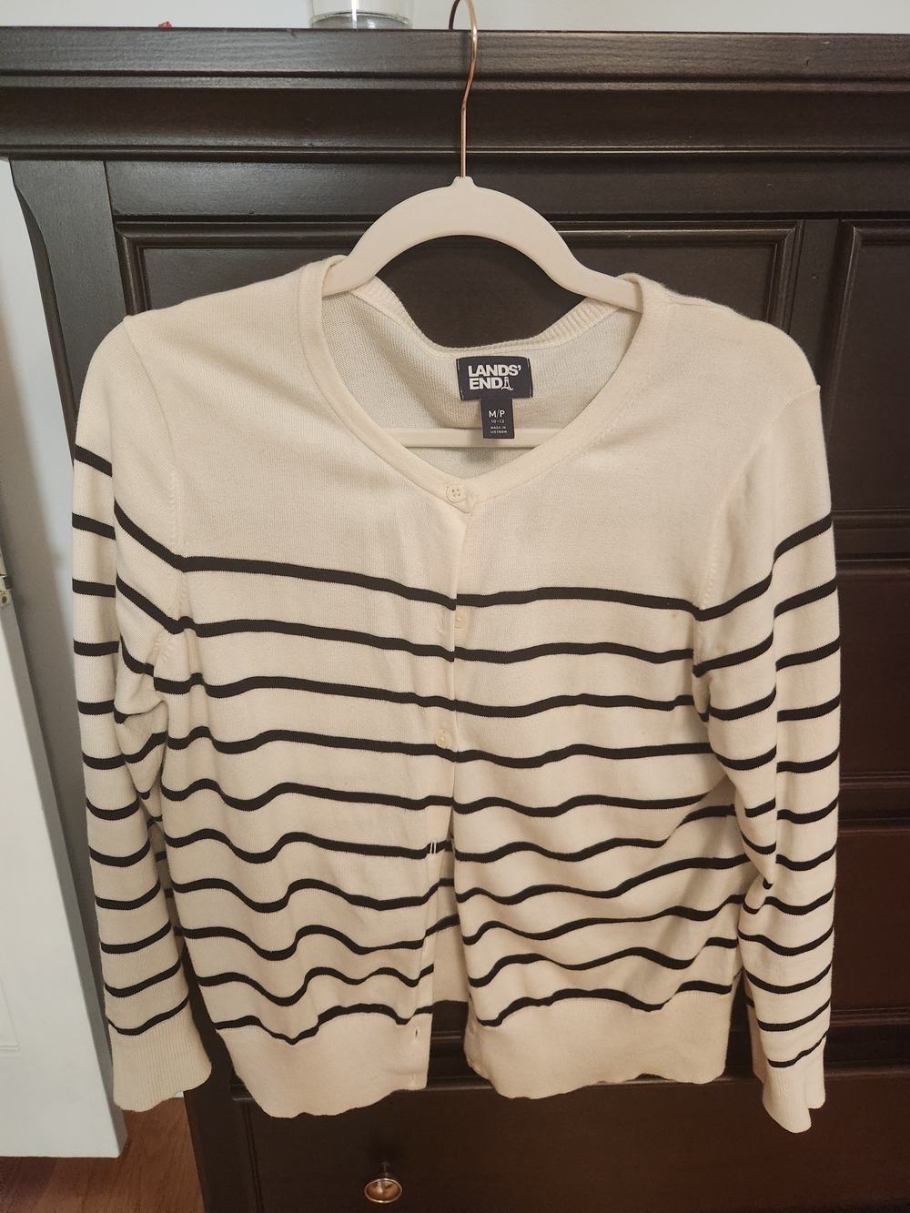 Lands' End Cream & Black Striped Cardigan